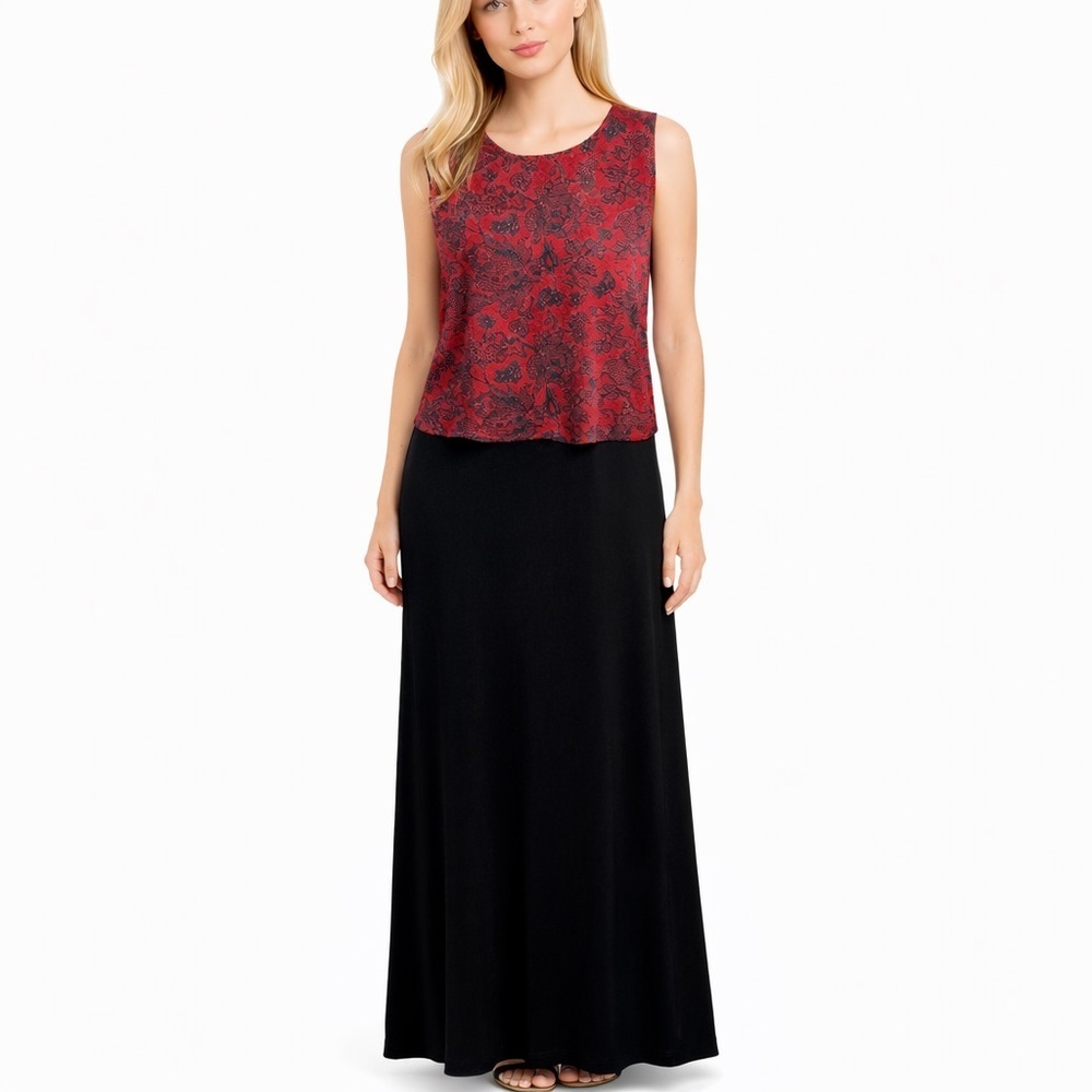 Alex Evenings Red beaded Black Velvet Dress Sleeveless floral Holiday Size 16W